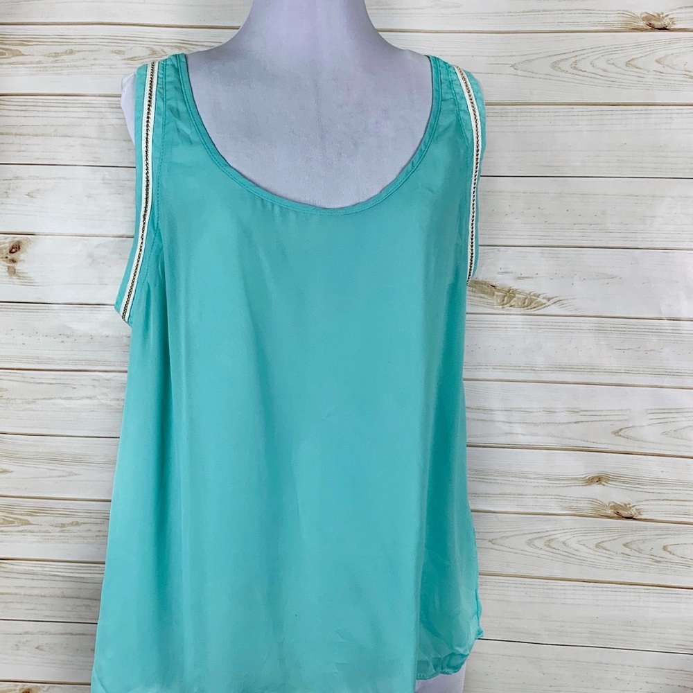 UMGEE Turquoise Chiffon Tank w/Chain Trim Detail